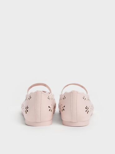 Girls' Floral Cut-Out Mary Jane Flats, Light Pink, hi-res