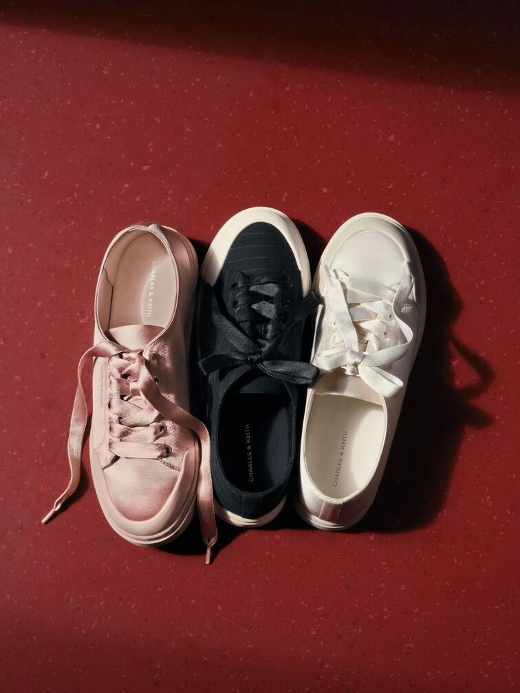 Gi&agrave;y sneakers cổ thấp Satin, Hồng nhạt, hi-res
