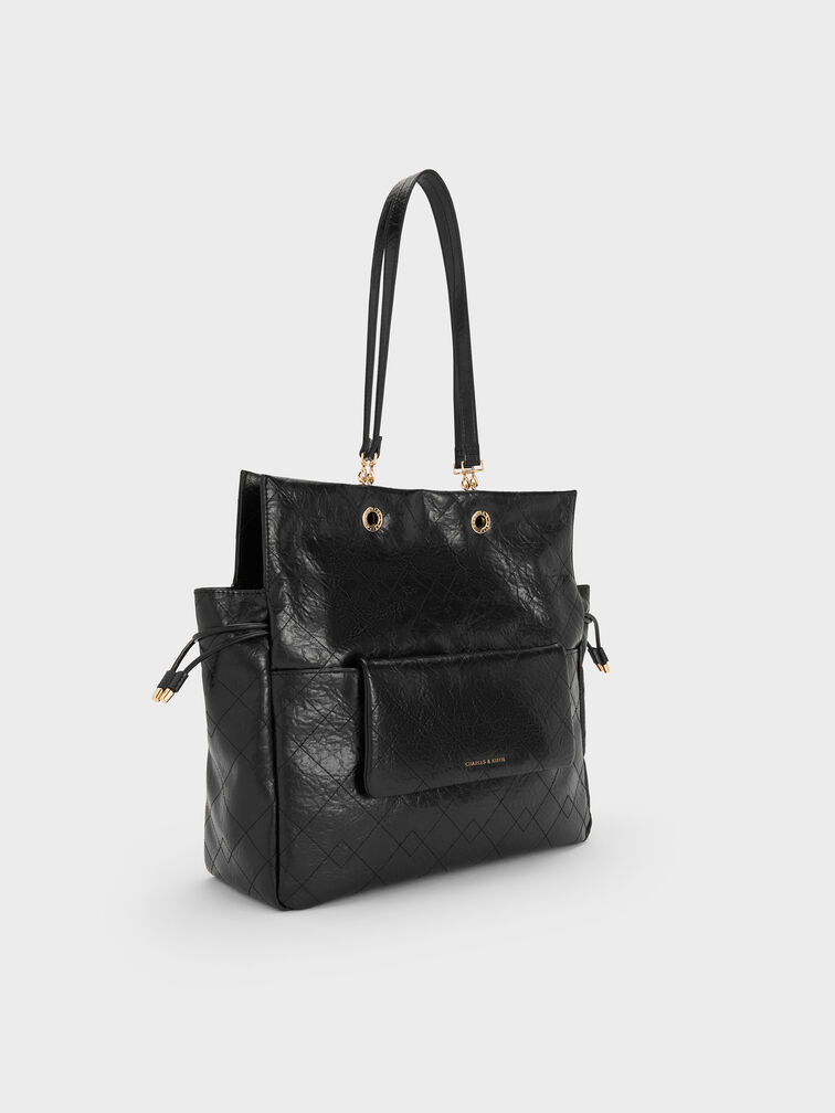 Balo dây rút Duo Quilted, Đen, hi-res