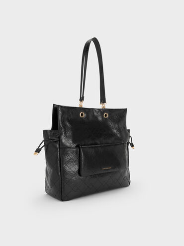 Balo dây rút Duo Quilted, Đen, hi-res