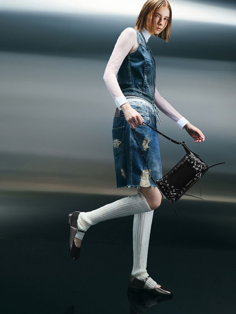 Túi đeo vai chữ nhật Xylia Grommet, Noir, hi-res