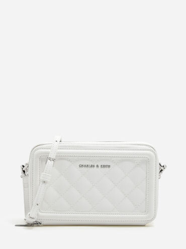 Quilted Boxy Long Wallet, White, hi-res