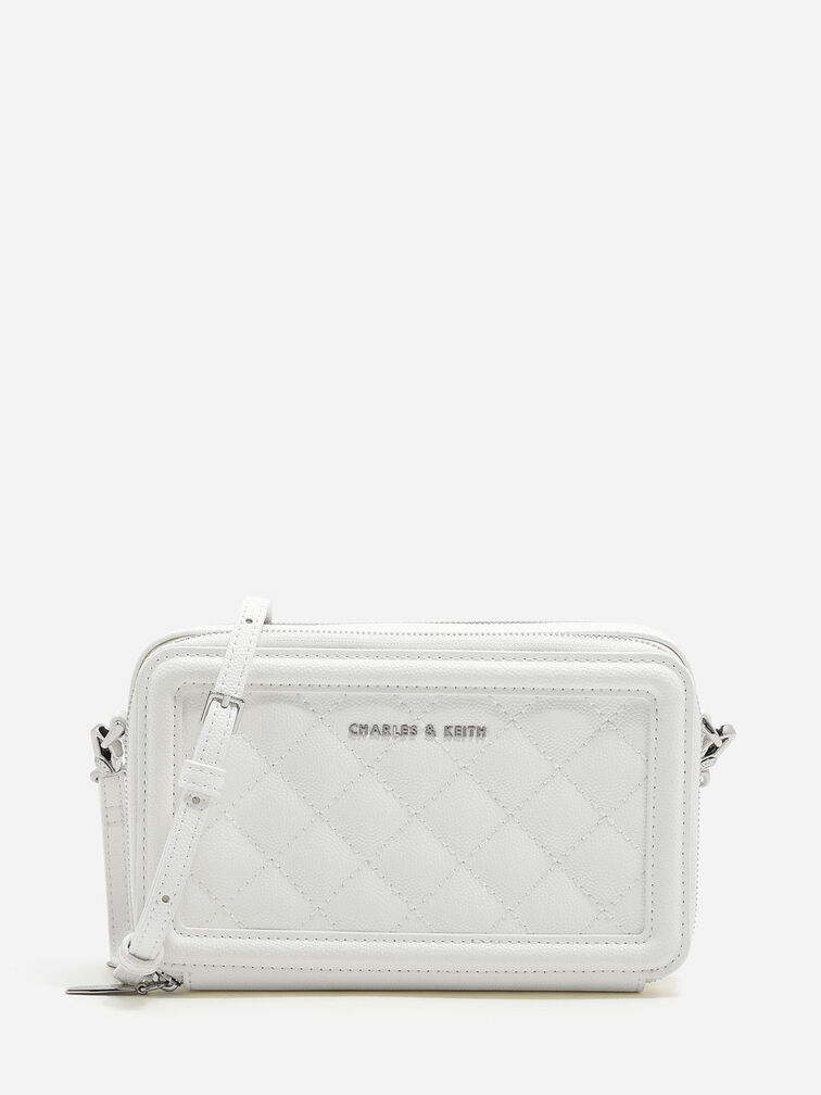 Quilted Boxy Long Wallet, White, hi-res
