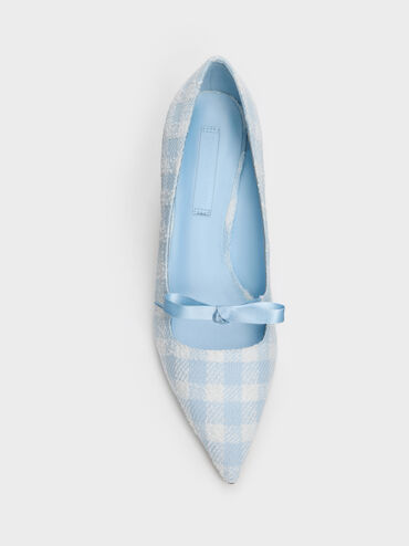 Venetia Gingham Bow Pointed Pumps, Light Blue, hi-res