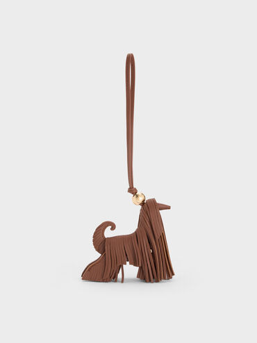 Leather Fringed Dog Charm, Chocolate, hi-res