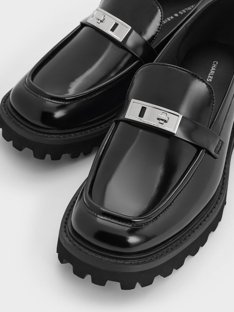 Lando Metallic-Accent Platform Loafers, Black Boxed, hi-res