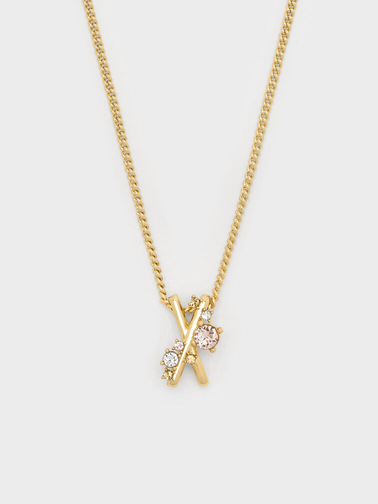 Roux X-Pendant Crystal Necklace, Gold, hi-res