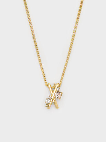 Roux X-Pendant Crystal Necklace, Gold, hi-res
