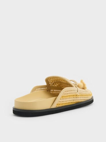 Crochet & Suede Flower Mules, Yellow, hi-res