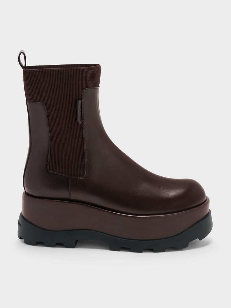 Boots cổ thấp đế cao Barron, N&acirc;u đậm, hi-res