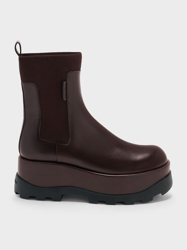 Boots cổ thấp đế cao Barron, N&acirc;u đậm, hi-res