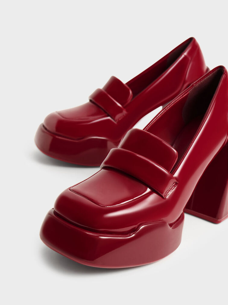Giày cao gót đế trụ Lula Patent Loafer, Đỏ, hi-res
