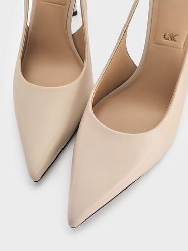 Leather Slingback Stiletto Pumps, Oat, hi-res