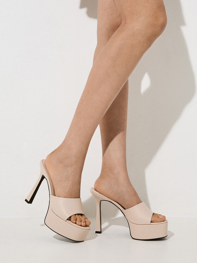 Giày mules cao gót High-Heel Platform, Nude, hi-res
