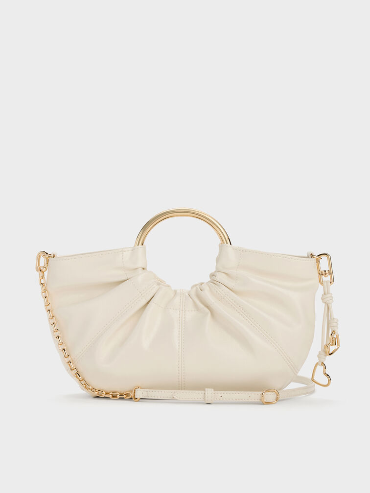 Ciara Ruched Metal Top Handle Bag, Cream, hi-res