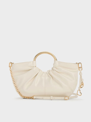 Ciara Ruched Metal Top Handle Bag, Cream, hi-res