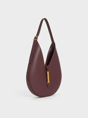 Túi đeo vai Cesia Metallic-Accent Hobo, Wineberry Red, hi-res