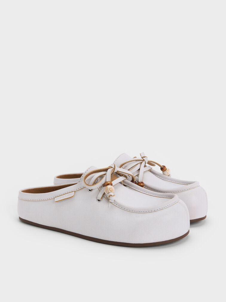 Gale Beaded-Lace Mules, White, hi-res