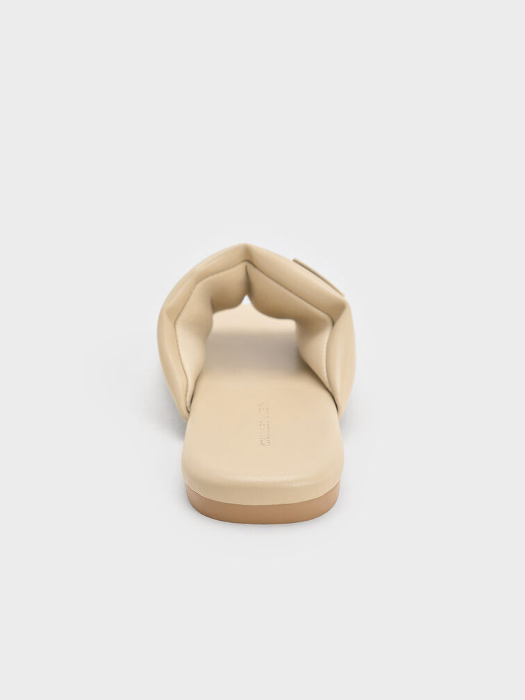 Puffy Wide-Strap Slide Sandals, Taupe, hi-res