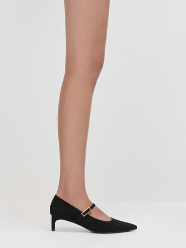 Luciana Faux Suede Mary Jane Pumps, Black Textured, hi-res