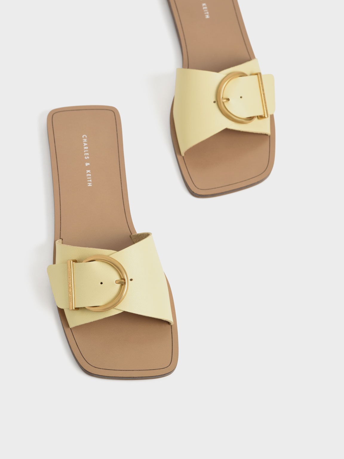 Square Toe Buckled Slides, Yellow, hi-res