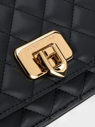 Clutch phom chữ nhật Cressida Quilted, Đen, hi-res