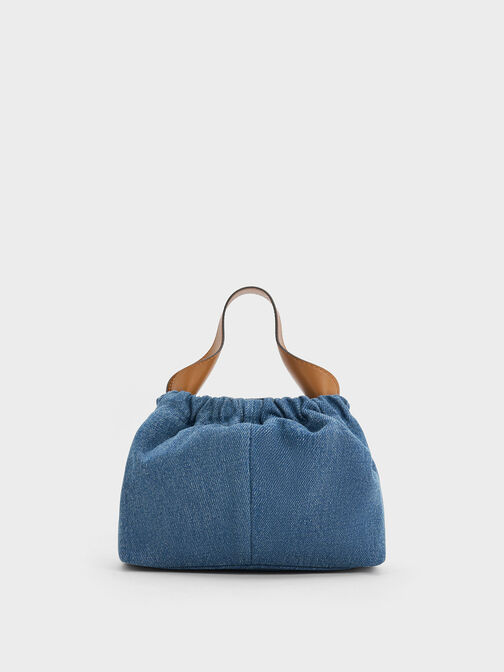 Ally Denim Ruched Slouchy Chain-Handle Bag, Denim Blue, hi-res