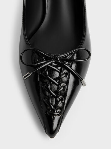 Lace-Up Bow Kitten Heels, Black, hi-res