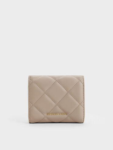 Arrietty Quilted Curved-Flap Wallet, Taupe, hi-res