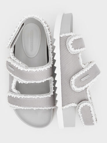 Mesh Pearl-Embellished Flatform Sandals, Silver, hi-res