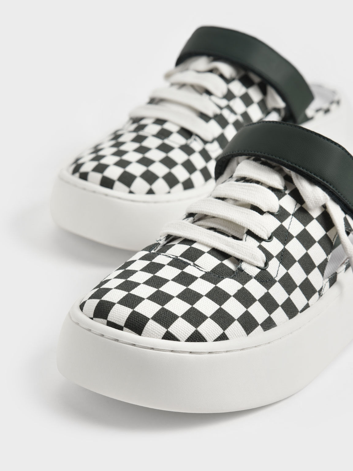 Skye Checkered Canvas Lace-Up Sneaker Mules, Dark Green, hi-res