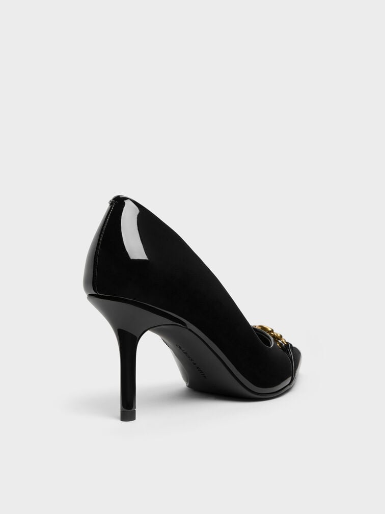Gi&agrave;y cao g&oacute;t b&iacute;t mũi Patent Metallic-Buckle đen b&oacute;ng, Đen b&oacute;ng, hi-res