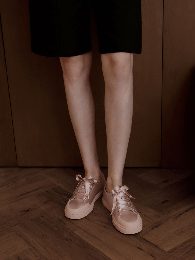 Gi&agrave;y sneakers cổ thấp Satin, Hồng nhạt, hi-res