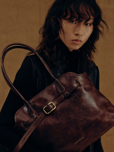 Túi tote phom chữ nhật Victoria, Nâu cafe, hi-res