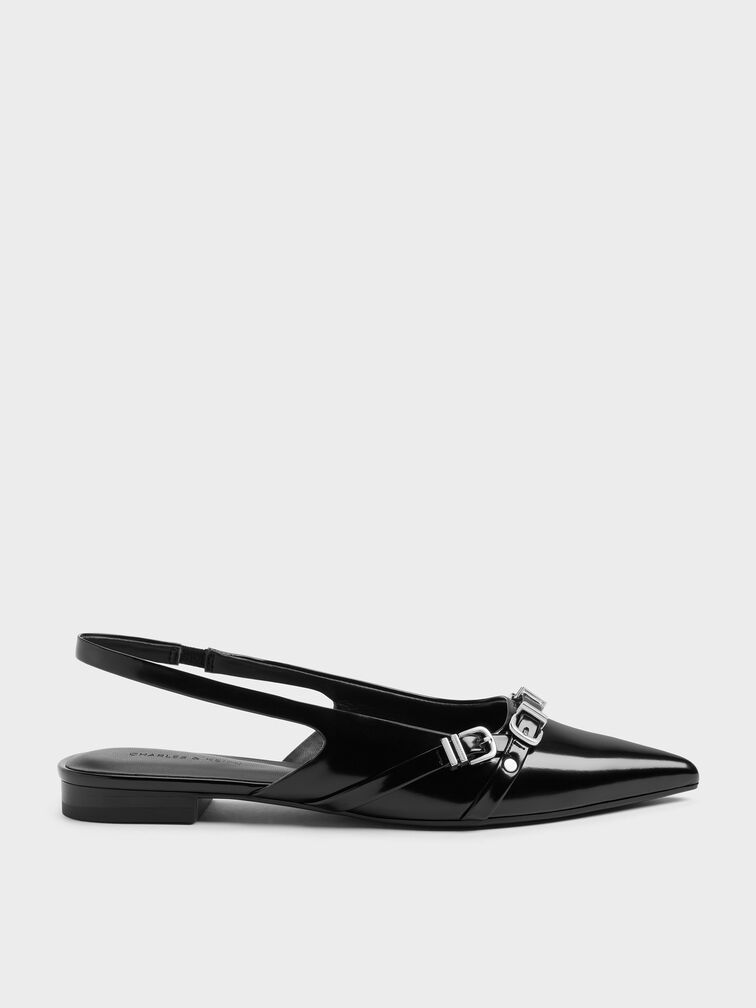 Gi&agrave;y sandals đế thấp Aira, Đen b&oacute;ng nh&aacute;m, hi-res