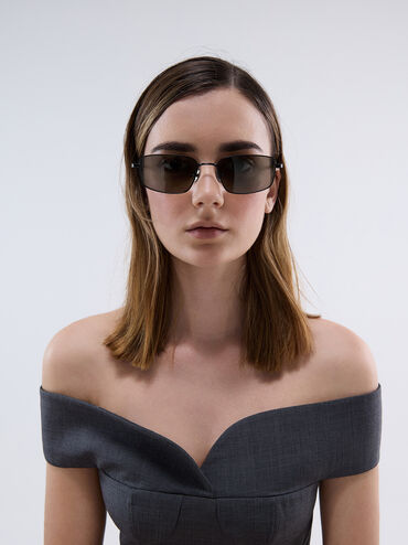 Kính mát gọng chữ nhật Inara Metallic-Rim, Đen, hi-res