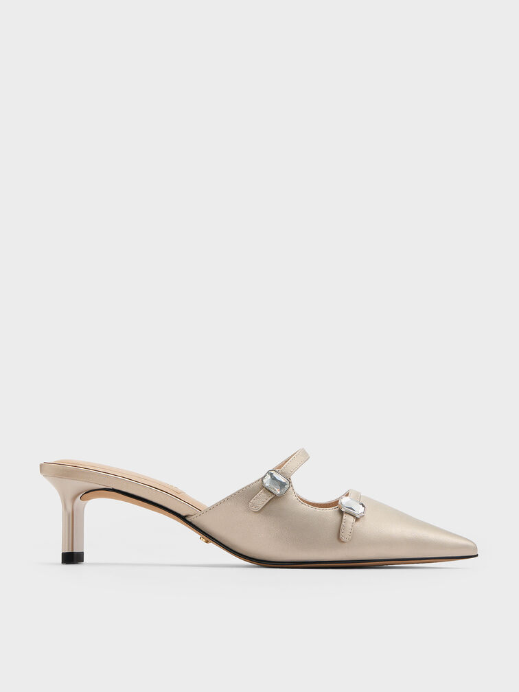 Giày mules cao gót mũi nhọn Pearlescent Leather, Ngà, hi-res