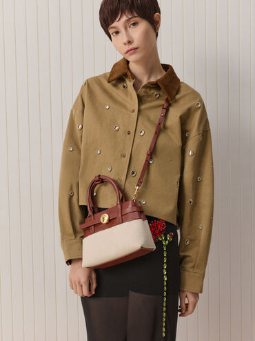 T&uacute;i x&aacute;ch h&igrave;nh thang Mini Behn Canvas Belted, Gạch, hi-res