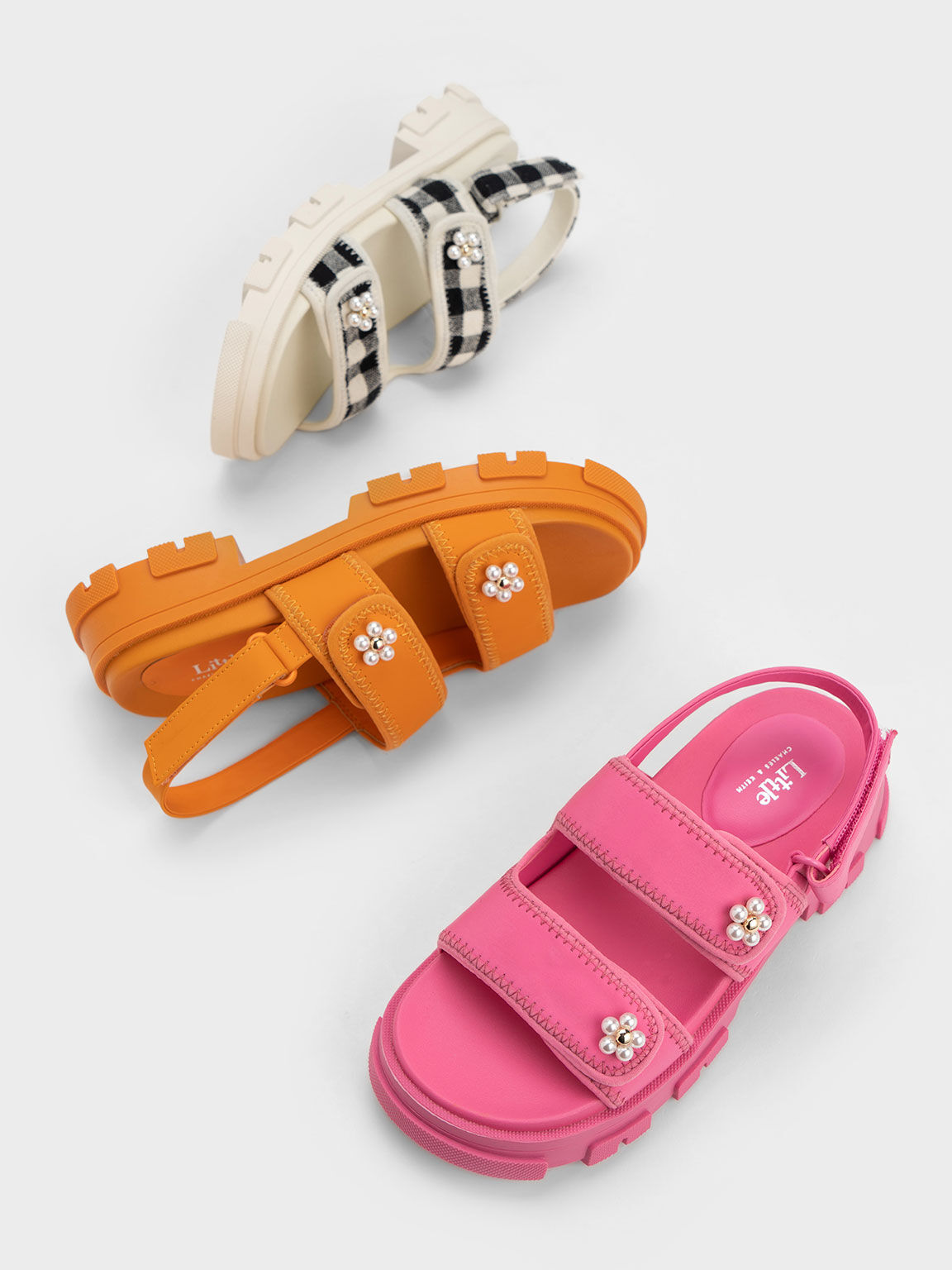 Giày sandals trẻ em quai ngang Beaded Flower Sports, Hồng, hi-res