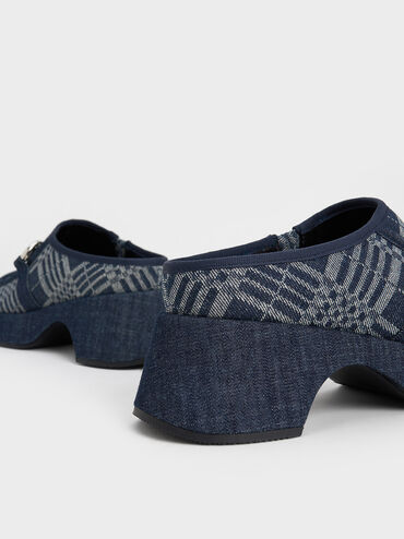Gi&agrave;y mules Denim Plaid Metallic Accent Platform, Xanh đậm, hi-res