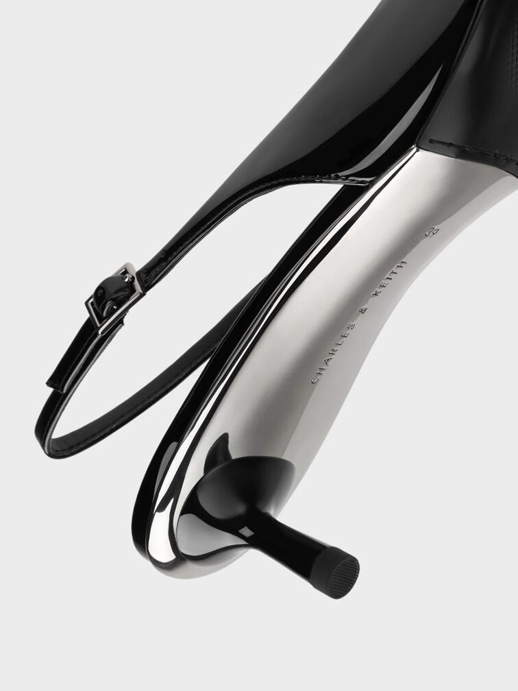 Gi&agrave;y cao g&oacute;t mũi nhọn Patent Slingback, Đen b&oacute;ng, hi-res