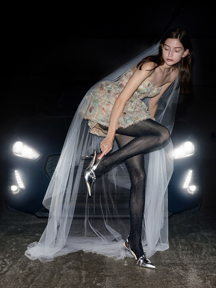 Jessy Metallic Leather Bow Slingback Pumps, Silver, hi-res