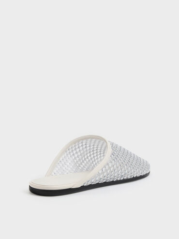 Maggie Mesh Crystal Flat Mules, White, hi-res