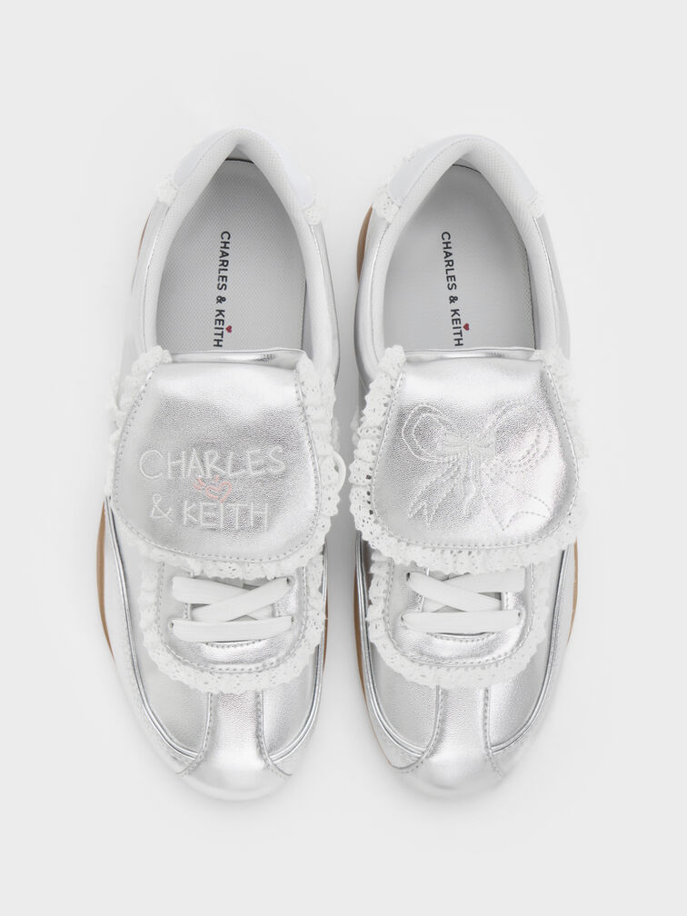 Louise Lace-Trim Sneakers, Silver, hi-res