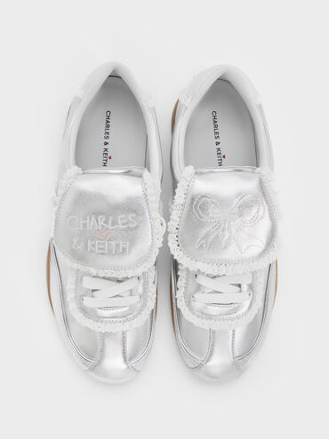 Louise Lace-Trim Sneakers, Silver, hi-res