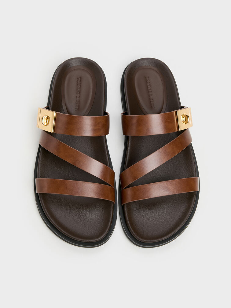 Aelin Metallic-Buckle Strappy Sandals, Cognac, hi-res