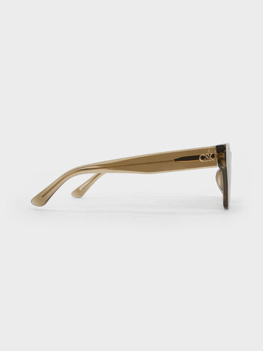 Recycled Acetate Angular Sunglasses, Khaki, hi-res
