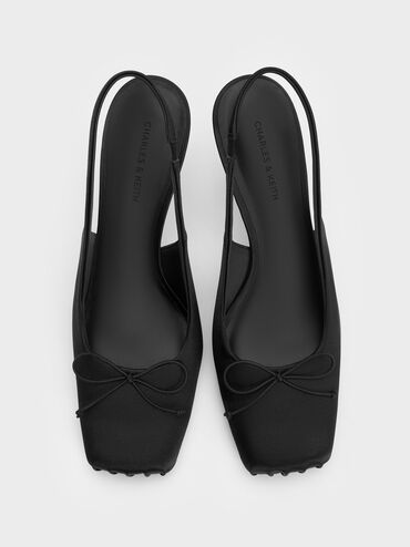 Satin Ruched Stiletto Slingback Pumps, Black Textured, hi-res