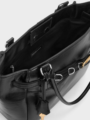 Delfina Belted Tote Bag, Noir, hi-res