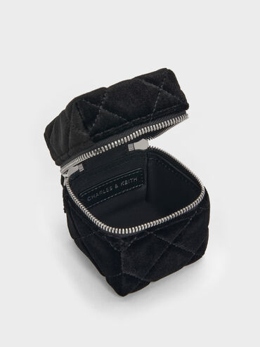 Janie Velvet Quilted Pearl-Bow Micro Bag, Noir, hi-res